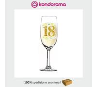 Bicchiere da vino flûte in vetro per diciottesimo con stampa glitter oro 18 ANNI