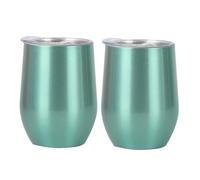 Bicchiere da vino isolato, in acciaio inox, senza stelo, con coperchio, a doppia parete, per cocktail, birra, champagne, acqua, bevande fredde e calde (green, 2pcs)