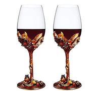 Bicchiere da vino rosso e bianco, realizzato a mano, smaltato, a stelo lungo, in cristallo senza piombo, ideale come regalo per donne, mamma, festa della mamma, festa della mamma (rosso (set da 2)
