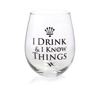 Bicchiere da vino senza stelo soffiato a mano con decalcomania nera con la scrit