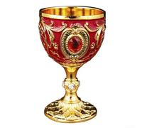 Bicchiere da vino vintage in metallo, 30 ml, stile retrò, per champagne, per esposizione di stoviglie e servizio bar, con design classico (oro e rosso)