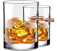 Bicchiere da whisky a proiettile, 2 Pezzi Shot Glass Whisky Set con Proiettile Reale , Bicchieri Whisky Cristallo Soffiato, per Scotch, Bourbon, Brandy, Utilizzato in case e ristoranti (B-2PCS)