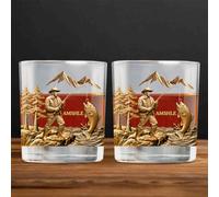 Bicchiere da whisky personalizzato da pesca con nome personalizzato pescatore nome bicchiere da whisky effetto 3D spigola pesce bere bicchieri regalo per uomini, papà, nonno, fratello, festa del papà