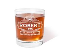 Bicchiere da whisky personalizzato invecchiato alla perfezione, 283,5 g, vecchio stile, bicchiere da whisky rock con nome, anno ed età, regalo di compleanno per uomini amanti del whisky
