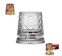 Bicchiere da whisky rotante a 360°, con base disaccoppiata stabile, bicchiere da whisky in cristallo con sottobicchiere luminoso, antistress, per feste e regali (E)