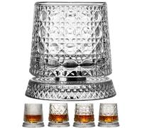 Bicchiere da whisky rotante a 360 gradi, con base decoupled, cristallo Cut Old Fashioned Whiskey, regalo per uomini (stile E)