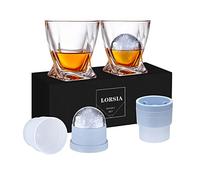 Bicchiere da whisky, set di 4 (2 bicchieri in cristallo, 2 grandi stampi per palline di ghiaccio) in confezione regalo - 330 ml bicchieri da whisky per Scotch, cocktail, vodka, regali unici per uomo