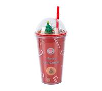 Bicchiere d'acqua Natalizio Albero di Natale Pupazzo di neve Design 3D Glitter Tazza a Doppia Parete con Cannuccia e Coperchio Borraccia Riutilizzabile Senza BPA per Natale di Festa Regalo 450 ml A
