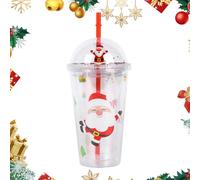 Bicchiere d'acqua Natalizio Borraccia Riutilizzabile Senza BPA Tazza Glitterata a Doppia Parete con Cannuccia e Coperchio Albero di Natale di Babbo Natale per Natale di Festa Regalo 450 ml (B)