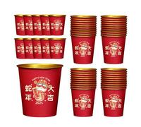 Bicchiere di carta 2025 Anno del Serpente - 50 Bicchiere di carta Anno del Serpente | di acqua spessa | Tazze d'acqua di Capodanno lunare per la casa | Decorazione del capodanno cinese
