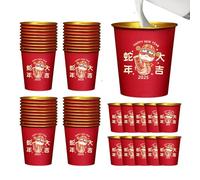 Bicchiere di carta serpente di Capodanno, tazza di acqua spessa festiva, bicchieri d'acqua della festa di primavera 2025, set di 50 bicchieri decorativi di carta foglia d'oro per la decorazione d