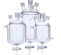 Bicchiere di vetro, Bottiglia di reazione a doppio strato a tre colli da laboratorio, valvola di scarico 250-2000 ml, giunti da 14-29 mm(1000ml 29-24-24-24)