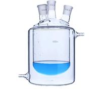 Bicchiere di vetro, Vetreria da laboratorio for bottiglie di reazione, tre colli, doppio strato, giunto 24/29, diverse misure (250-2000 ml)(1000ml 24-29)
