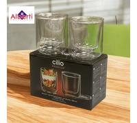 BICCHIERE DOPPIO VETRO TERMICO MUG 2 pezzi ML 250/CM 9x10 CON COPERCHIO