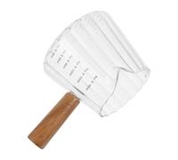 Bicchiere Dosatore da 180ml in Vetro in Legno Manico | Beccuccio Singolo, Segni di Dosaggio Visibili, per Latte, Salse e Preparazioni in Cucina Colore Casuale