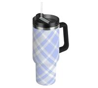 Bicchiere grande in acciaio inox a righe blu con coperchio con cannuccia, con coperchio decorativo isolante, per scuola, sport, asilo nido, campeggio e altro