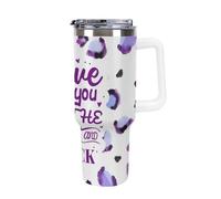 Bicchiere in acciaio da 40 OZ con isolamento sottovuoto, coperchio e cannuccia per acqua, tè freddo o caffè, frullato e altro ancora, manico bianco, motivo Love-Purple-Leopard Print-T-Shirt-Sweatshir