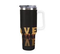 Bicchiere in acciaio da 40 OZ con isolamento sottovuoto, coperchio e cannuccia per acqua, tè freddo o caffè, frullati e altro ancora, manico bianco, motivo trenino con mattoncini Love Building