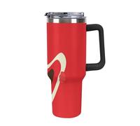 Bicchiere in acciaio da 40 OZ con isolamento sottovuoto, coperchio e cannuccia per acqua, tè freddo o caffè, frullati e altro ancora, manico nero, motivo aereoplano di carta Broken Love