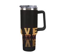 Bicchiere in acciaio da 40 OZ con isolamento sottovuoto, coperchio e cannuccia per acqua, tè freddo o caffè, frullati e altro ancora, manico nero, motivo trenino Love Building