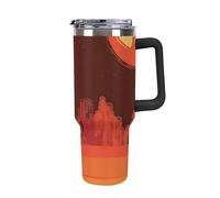 Bicchiere in acciaio da 40 OZ con isolamento sottovuoto, coperchio e cannuccia per acqua, tè freddo o caffè, frullati e altro ancora. Manico nero. Sole a forma di cuore, Il calore dell'amore cittadin