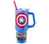 Bicchiere in acciaio inossidabile Silver Buffalo Marvel Avengers Captain America Shield con manico e cannuccia, adatto a portabicchieri standard,