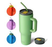 Bicchiere in acciaio inox da 1180 ml con manico e cannuccia, tazza da viaggio sottovuoto, tazza da auto con cannuccia, bottiglia d'acqua per regali, feste, ufficio, caffè (foresta)