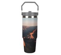 Bicchiere in acciaio inox da 850,5 g, con manico e coperchio con cannuccia, isolamento sottovuoto per 12 ore, design affusolato caldo/freddo, adatto per portabicchieri da auto, Grand Canyonprinting