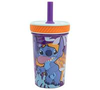 Bicchiere in plastica antiribaltamento con cannuccia in silicone di Stitch