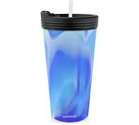Bicchiere in silicone con coperchio e cannuccia, infrangibile, riutilizzabile e versatile per viaggi, escursionismo, campeggio, sport e attività all'aria aperta (confezione da 1, cielo artico)