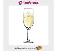 Bicchiere in vetro da vino flûte con stampa glitter scritta oro BUON COMPLEANNO