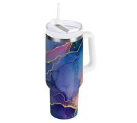 Bicchiere isolato sottovuoto in marmo blu navy rosa con coperchio con cannuccia, bottiglia d'acqua con manico a bocca larga, tazza da viaggio per caffè da 1,18 l, regalo per uomo e donna