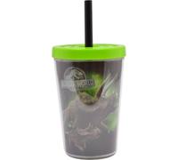 Bicchiere Jurassic World Triceratops 300 ml con cannuccia e coperchio verde