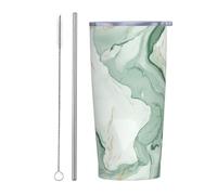 Bicchiere liquido in marmo bianco crema verde salvia con coperchio e cannuccia, 590 ml, tazza da caffè ghiacciata isolata sottovuoto, bottiglia da viaggio riutilizzabile in acciaio inox