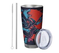 Bicchiere Lupo Confezione Da 1 Cool Animals Hip Hop Hippie Suona La Chitarra Divertente Pittura Artistica rosso Blu Acciaio Can Cooler Infrangibile No Spill Outdoor Club Dorm Con Coperchio Tazza da