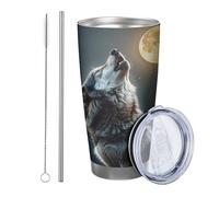 Bicchiere lupo Confezione da 1 notte cielo foresta luna albero natura paesaggio lupo ululato arancione grigio metallo inox lattina refrigeratore infrangibile piscina all'aperto viaggi cortile picnic