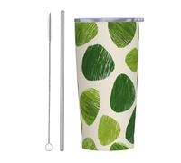 Bicchiere minimalista astratto per ravioli di riso verde con coperchio e cannuccia, 590 ml, tazza da caffè ghiacciato isolata sottovuoto, bottiglia d'acqua riutilizzabile in acciaio inox