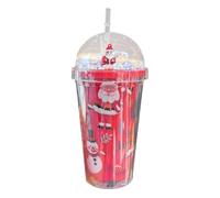 Bicchiere natalizio glitterato con cannuccia e coperchio, bicchiere a doppia parete, riutilizzabile, tazza da caffè, tazza da caffè con Babbo Natale, per feste di Natale, per ragazze e ragazzi,
