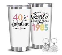 Bicchiere per 40° compleanno da 590 ml, con portachiavi, regalo per il 40° compleanno da uomo, decorazioni per 40° compleanno da donna, regalo per uomini, donne, mamma, papà, moglie, marito, bicchiere