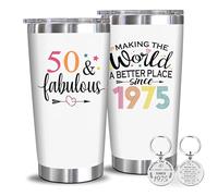 Bicchiere per 50° compleanno da 590 ml, con portachiavi, regalo per il 50° compleanno da uomo, decorazioni per 50° compleanno per donne, regalo per uomini, donne, mamma, papà, moglie, marito