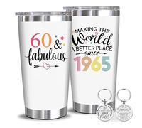 Bicchiere per 60° compleanno da 590 ml con portachiavi, regalo per il 60° compleanno da uomo, decorazioni per 60° compleanno per donne, regalo per uomini, donne, mamma, papà, moglie, marito, bicchiere