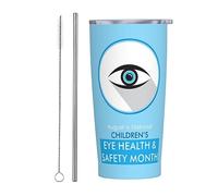 Bicchiere per bambini EyeAnd Safety Month con coperchio e cannuccia Bicchiere da caffè riutilizzabile in acciaio inossidabile da 20 once con isolamento sottovuoto Tazza da viaggio