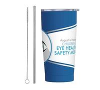 Bicchiere per bambini EyeAnd Safety Month con coperchio e cannuccia Bicchiere da caffè riutilizzabile in acciaio inossidabile da 20 once con isolamento sottovuoto Tazza da viaggio