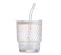 Bicchiere Per Bevande 2 pz 350 ml Semplice Tazza di Vetro Caffè Con Coperchio E Cannuccia Trasparente Succo Gelato for La Casa Yogurt Latte Per Tè Freddo, Bevande(Clear1)