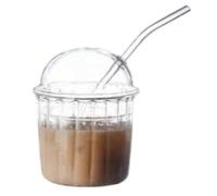 Bicchiere Per Bevande Tazza da caffè in vetro a righe semplici 450 ml con coperchio e cannuccia tè trasparente a bolle Tazze latte in for succhi colazione Per Tè Freddo, Bevande(Clear)