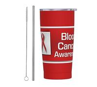 Bicchiere per il mese del cancro al sangue con coperchio e cannuccia Bicchiere da caffè riutilizzabile per tazze da caffè riutilizzabile in acciaio inossidabile da 20 once