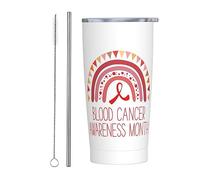 Bicchiere per il mese del cancro al sangue con coperchio e cannuccia Bicchiere da caffè riutilizzabile per tazze da caffè riutilizzabile in acciaio inossidabile da 20 once
