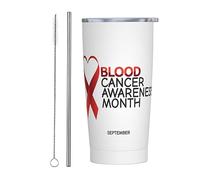 Bicchiere per il mese del cancro al sangue con coperchio e cannuccia Bicchiere da caffè riutilizzabile per tazze da caffè riutilizzabile in acciaio inossidabile da 20 once