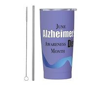 Bicchiere per il mese della consapevolezza dell'Alzheimer e del cervello con coperchio e cannuccia Bicchiere da 20 once in acciaio inossidabile con isolamento sotto vuoto Tazze da caffè riutilizzabil