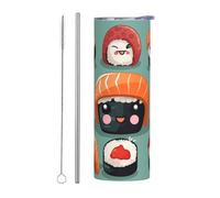 Bicchiere per sushi con coperchio e cannuccia, 590 ml, a doppia parete, in acciaio inox, isolato, a prova di perdite, da viaggio, per bevande calde e fredde